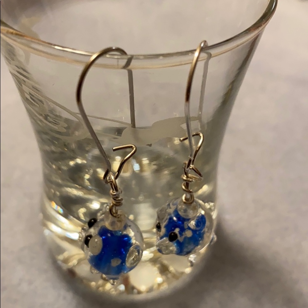 Blue pig earrings